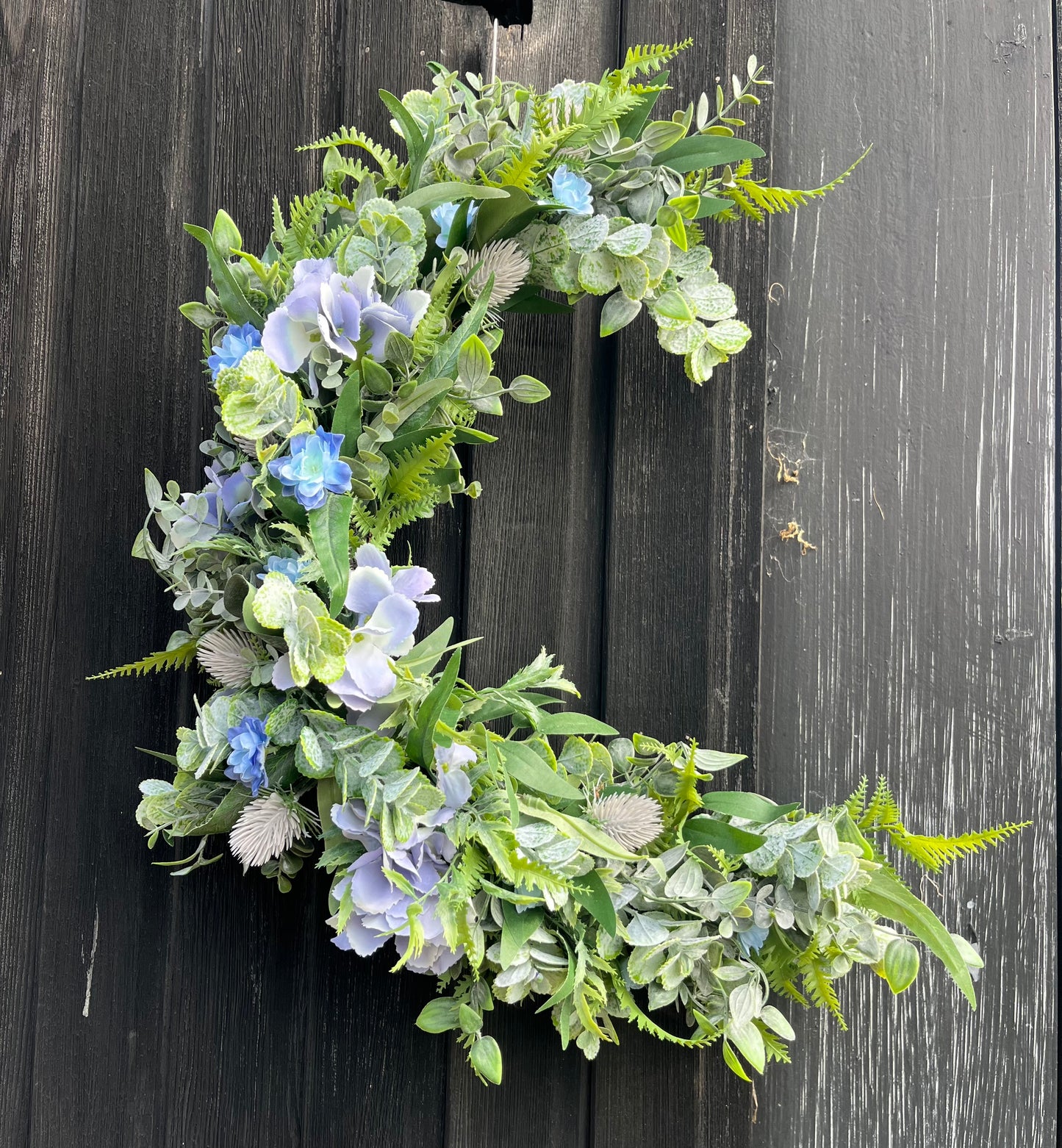 Blue Hydrangea crescent wreath