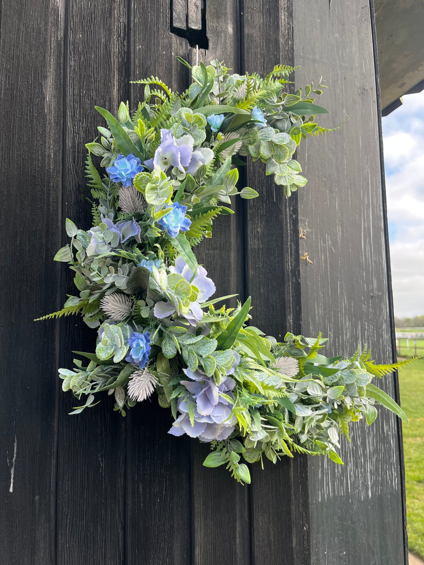 Blue Hydrangea crescent wreath