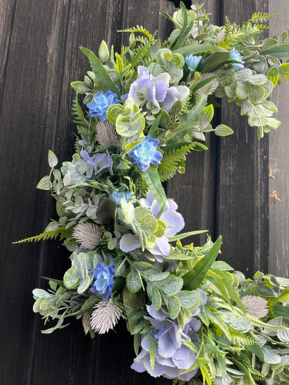 Blue Hydrangea crescent wreath