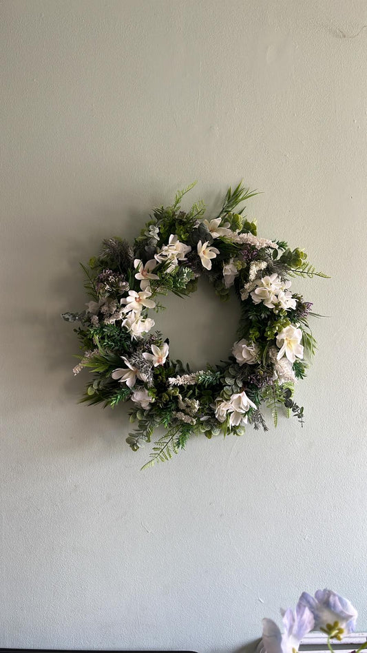 White Hydrangea and Magnolia Wreath