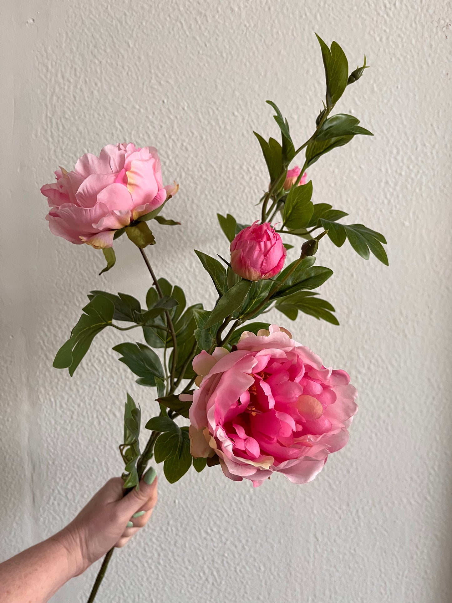 Pink Peony Spray 2 Open Blooms 2 Buds