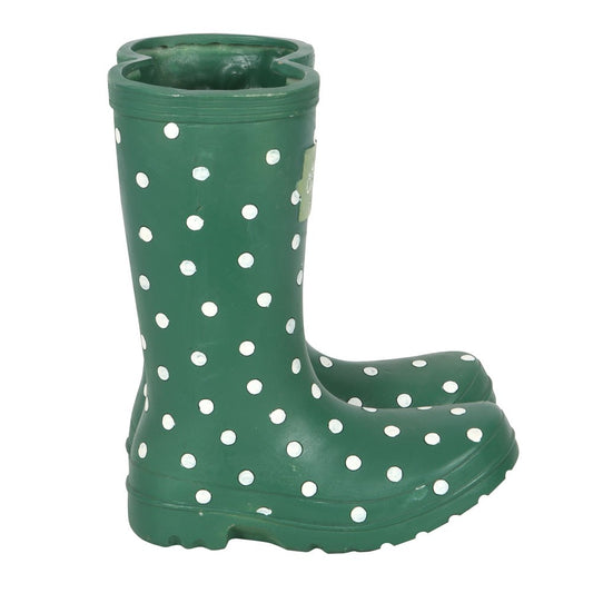 Green Spotted Welly planter