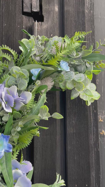 Blue Hydrangea crescent wreath
