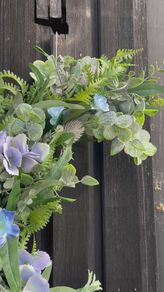 Blue Hydrangea crescent wreath